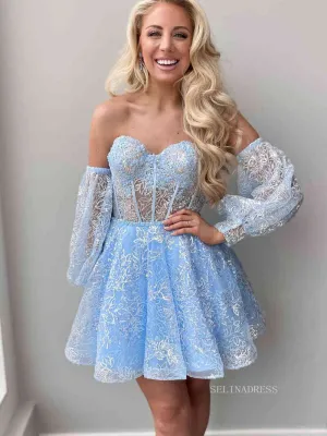 A-line Off-the-shoulder Sparkly Cute Homecoming Dress Short Prom Dresses eds1018