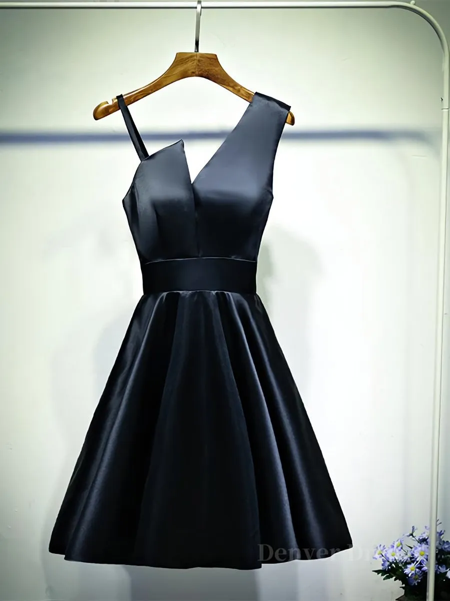 A Line One Shoulder Short Black Prom Dresses Short Black One Shoulder Formal Graduation Dresses