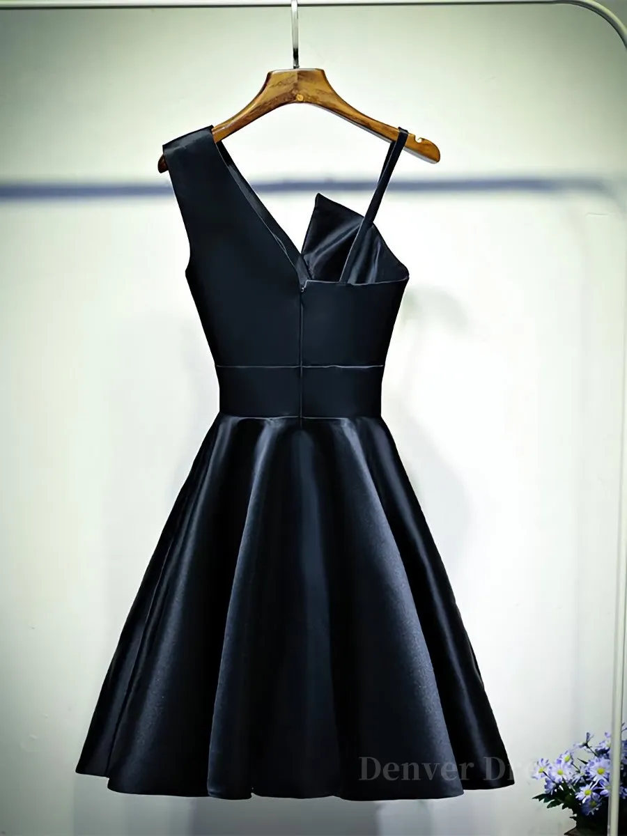 A Line One Shoulder Short Black Prom Dresses Short Black One Shoulder Formal Graduation Dresses