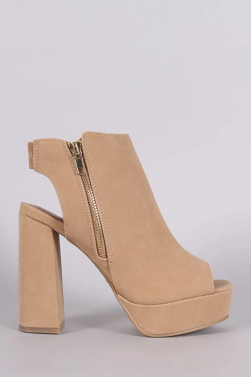 Bamboo Peep Toe Mule Chunky Heel Booties