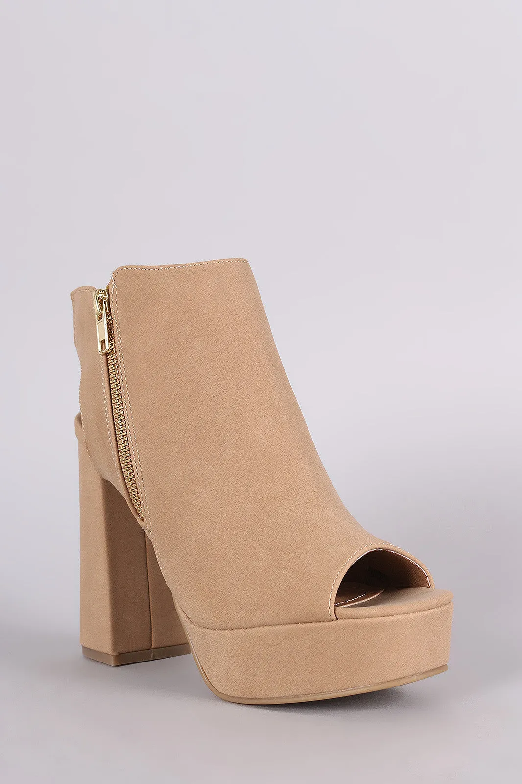 Bamboo Peep Toe Mule Chunky Heel Booties