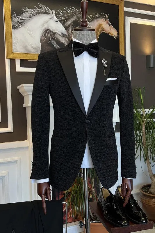 Black Peaked Lapel Two Pieces One Button Wedding Suits