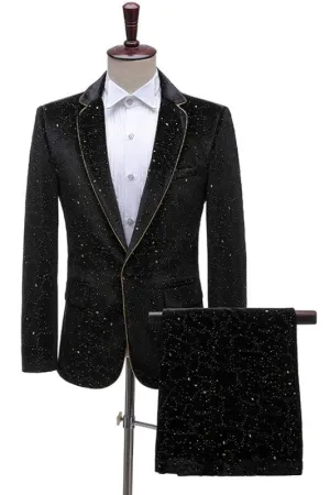 Black Sequins Two Pieces Notched Lapel Prom Suits