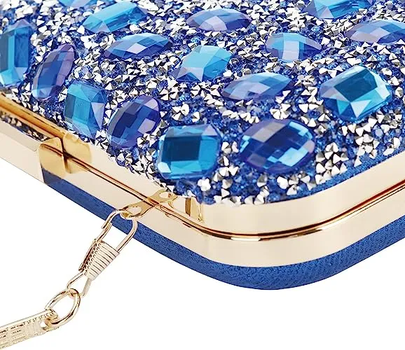 Blue Jewelry Stones Clutch Handbag