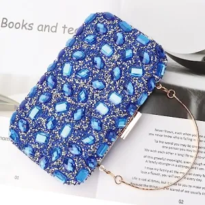 Blue Jewelry Stones Clutch Handbag