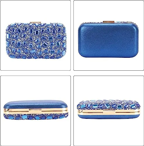 Blue Jewelry Stones Clutch Handbag