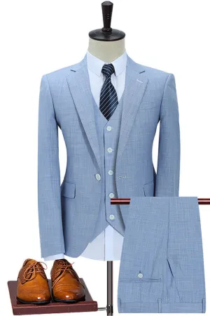 Blue Three Pieces Notched Lapel Business Suits Slim Fit Wedding Suits