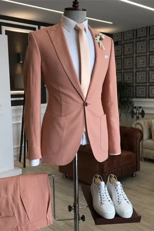 Chic Pink Peaked Lapel Men Prom Suits Tuxedo 2 Pieces