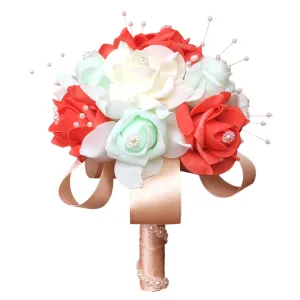 Coral Mint Ivory Flower Bouquet Artificial Bridesmaid Bouquet