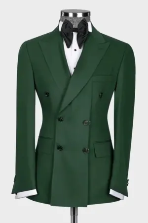 Dark Green Peaked Lapel Double Breasted Prom Suits Two Pieces