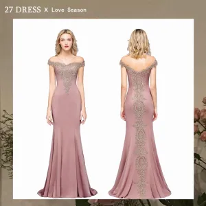 DEANWANGKT Burgundy Lace Mermaid Prom Dresses Long Sexy Open Back Cap Sleeve Evening Party Dresses Vestido de Festa