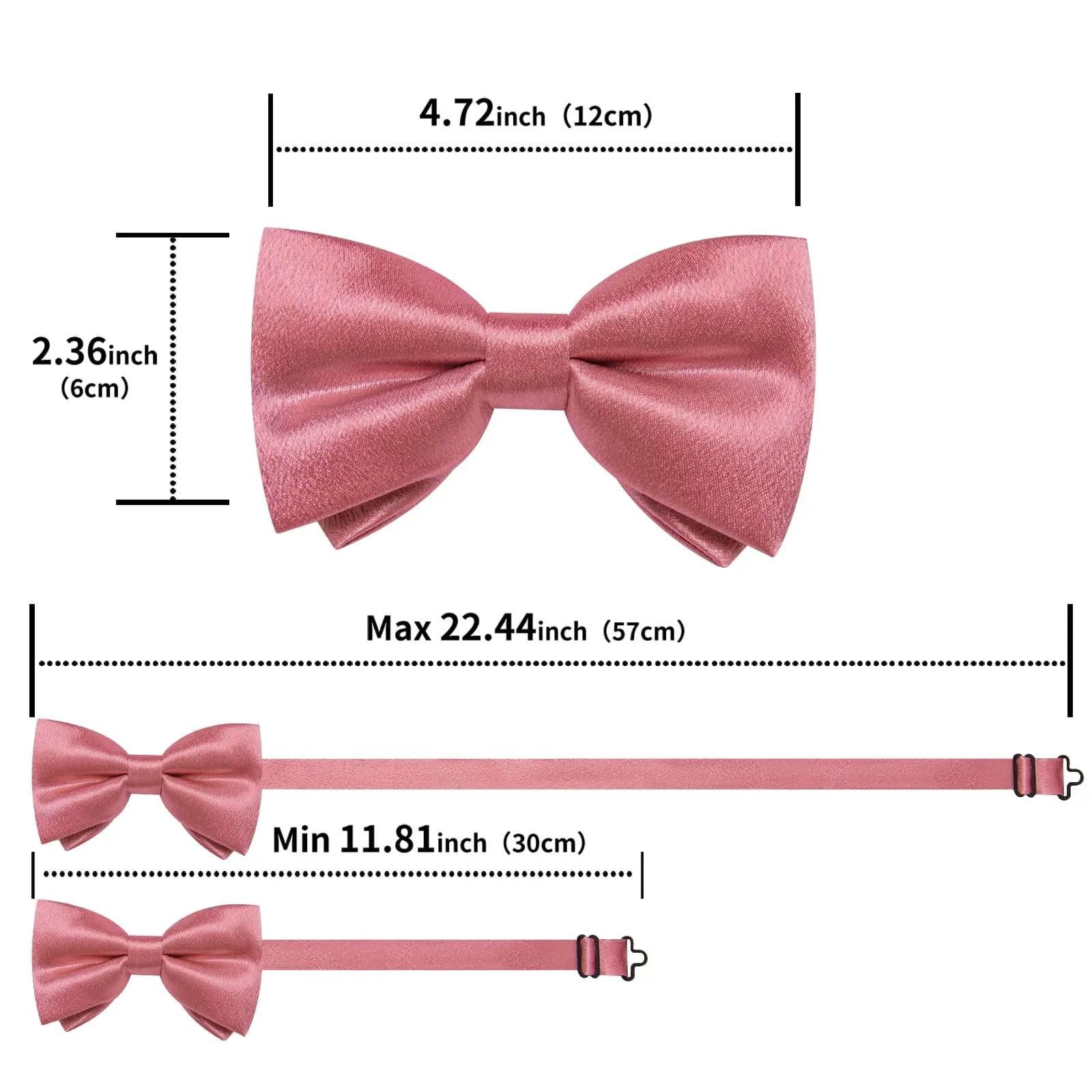 DiBanGu Silk Bow Tie Shining Rose Pink Solid Mens Pre-Tied Bowtie Handkerchief Cufflinks Set