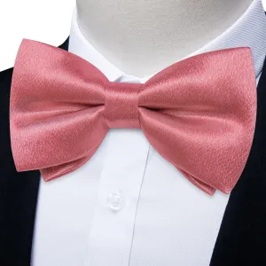 DiBanGu Silk Bow Tie Shining Rose Pink Solid Mens Pre-Tied Bowtie Handkerchief Cufflinks Set