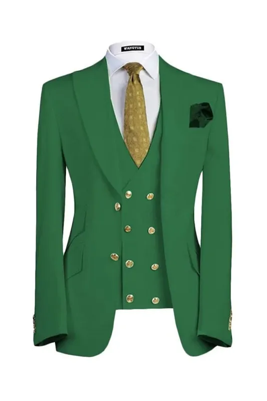 Emerald Green Peaked Lapel Three Pieces Prom Suits For Men