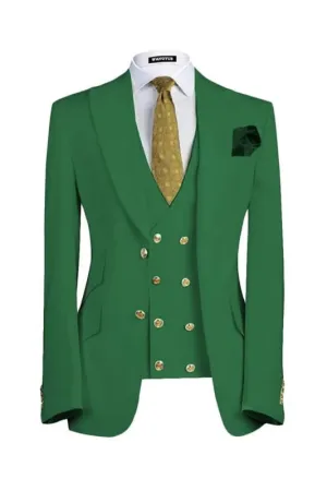 Emerald Green Peaked Lapel Three Pieces Prom Suits For Men