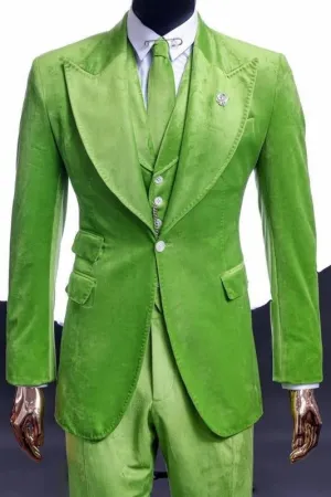 Green Peaked Lapel Three Pieces Velvet Prom Suits