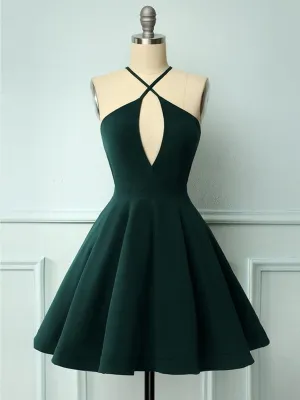 Halter Neck Short Dark Green Prom Dresses