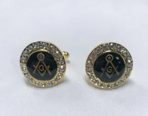 Masonic Square and Compass Gold Rhinestone Boxed Cufflinks