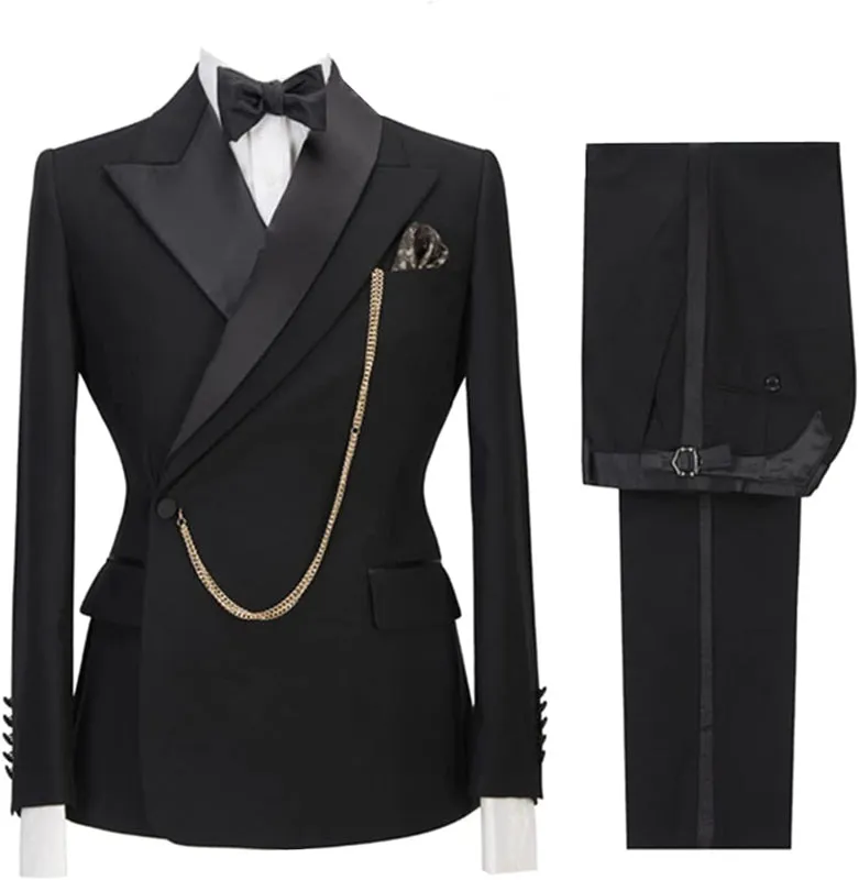 Modern Black Peaked Lapel Two Pieces Prom Suits