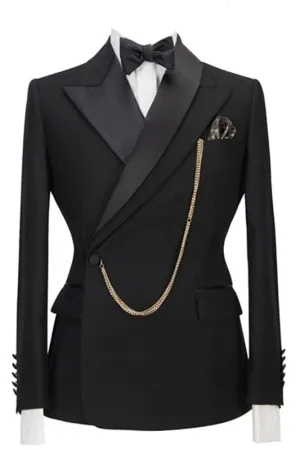 Modern Black Peaked Lapel Two Pieces Prom Suits