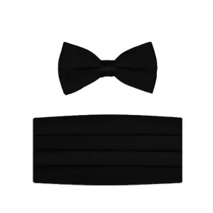 New Black Satin Bow Tie & Cummerbund Set