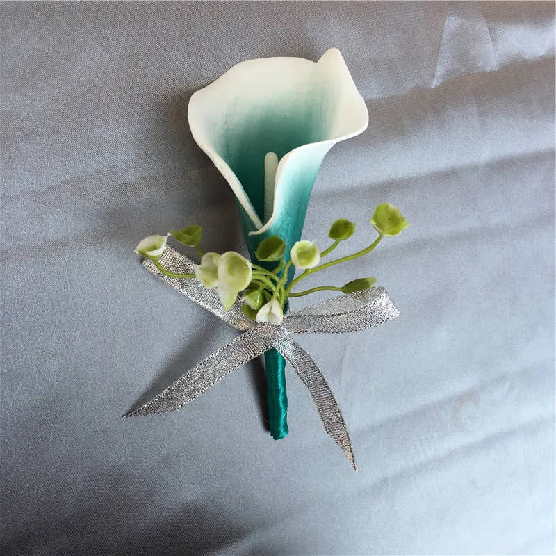 Oasis Teal Calla Lily Boutonniere Groom Bestman