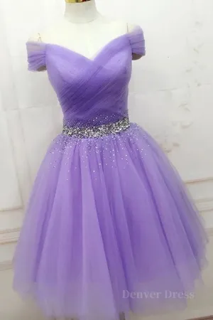 Off Shoulder Sequins Purple Short Prom Dresses Off the Shoulder Purple Homecoming Dresses Short Purple Formal Evening Dresses