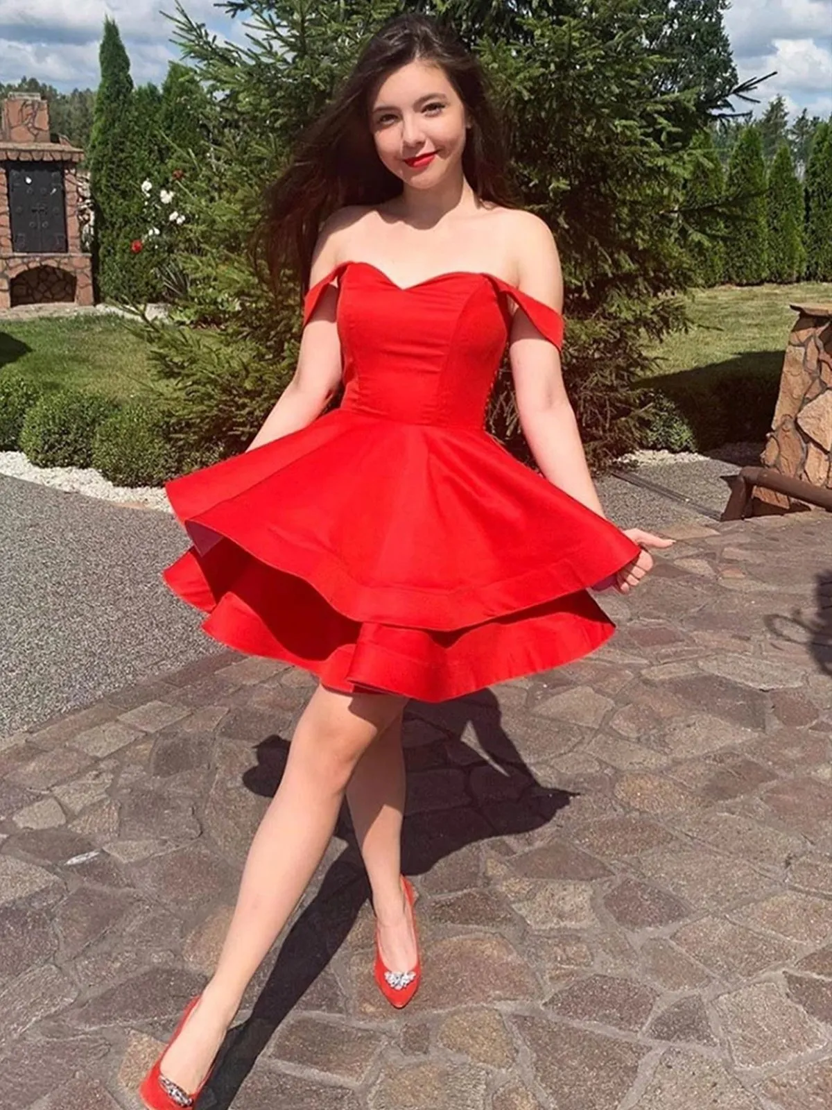 Off Shoulder Short Red Prom Dresses, Off the Shoulder Short Red Homecoming Graduation Dresses