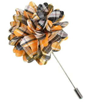 Orange Plaid Lapel Flower