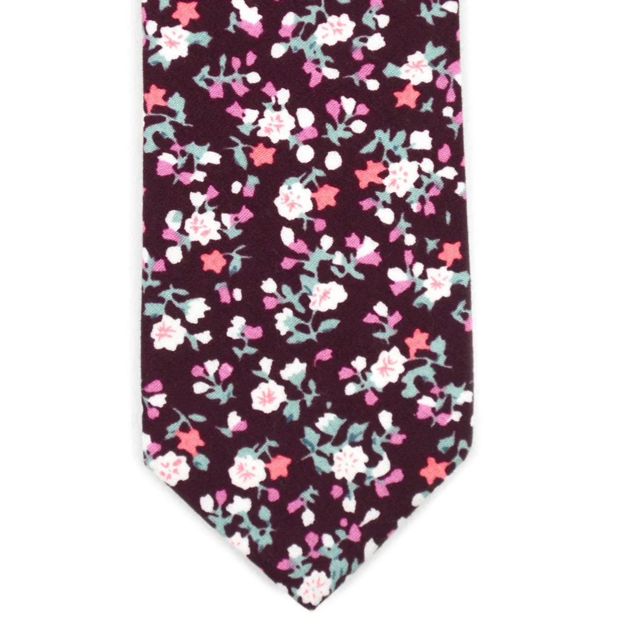 Plum / Violet / Pink Floral Woven Cotton Slim Necktie