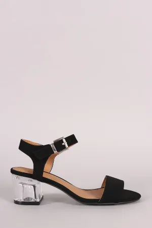 Qupid Nubuck Open Toe Ankle Strap Block Heel