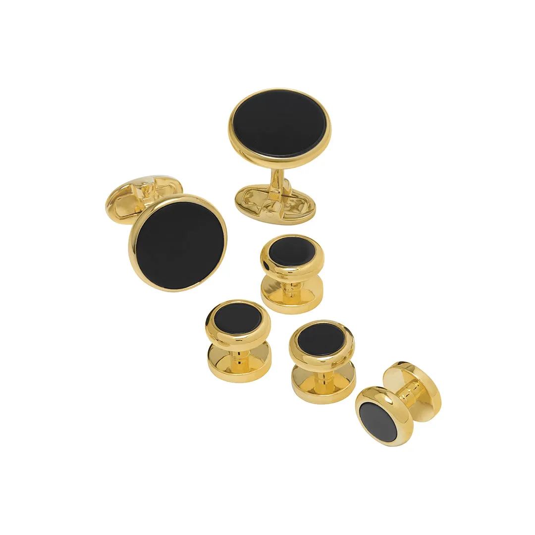 Round Classic 18KT Vermeil Cufflink & Tuxedo Button Set