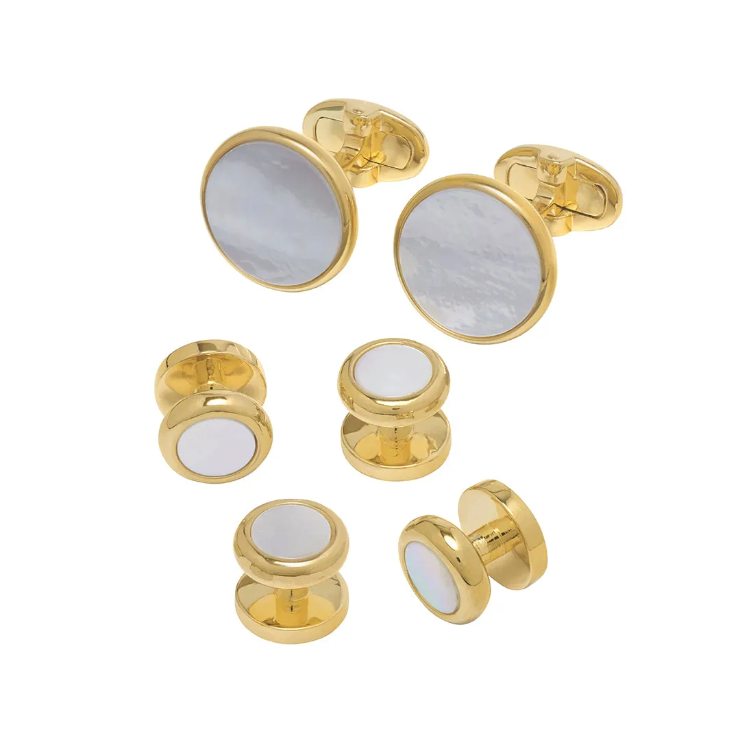 Round Classic 18KT Vermeil Cufflink & Tuxedo Button Set