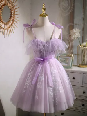 Short Purple Lace Prom Dresses, Short Purple Lace Formal Homecoming Dresses