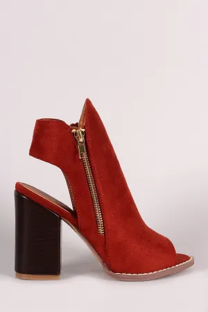 Suede Double-Side Zipper Peep Toe Booties