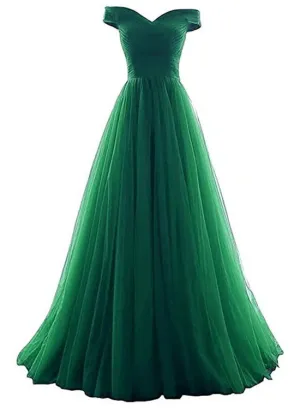 Tulle Off Shoulder Floor Length Party Dress, Long Prom Dress, Prom Dresses