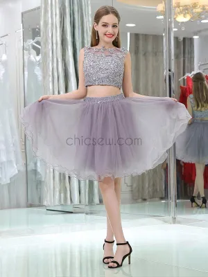 Two Pieces Lace Tulle Short Homecoming Dresses SDP1125