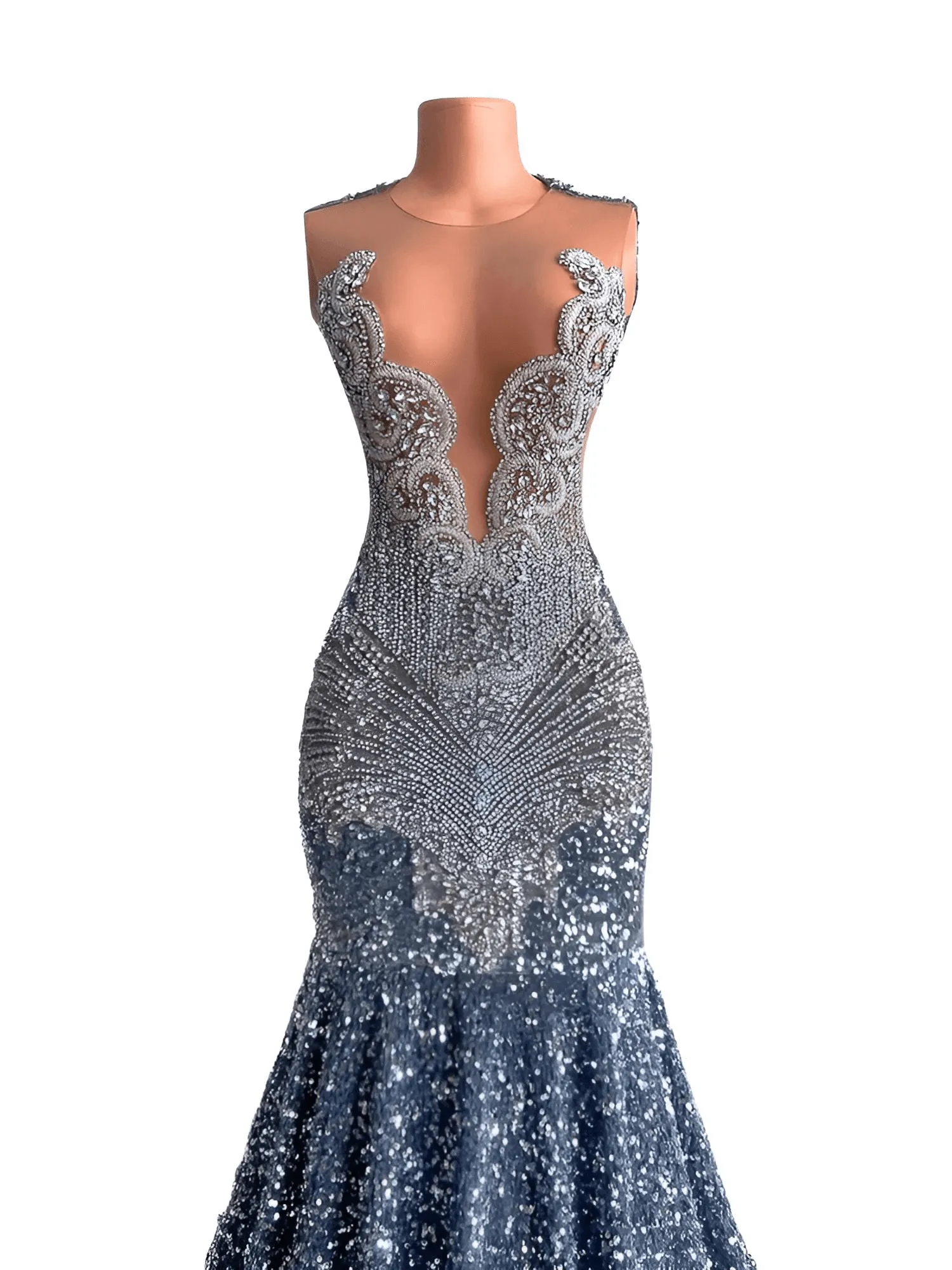 Women's Crystal & Sequin Beaded Deep V-Neck Maxi Dress